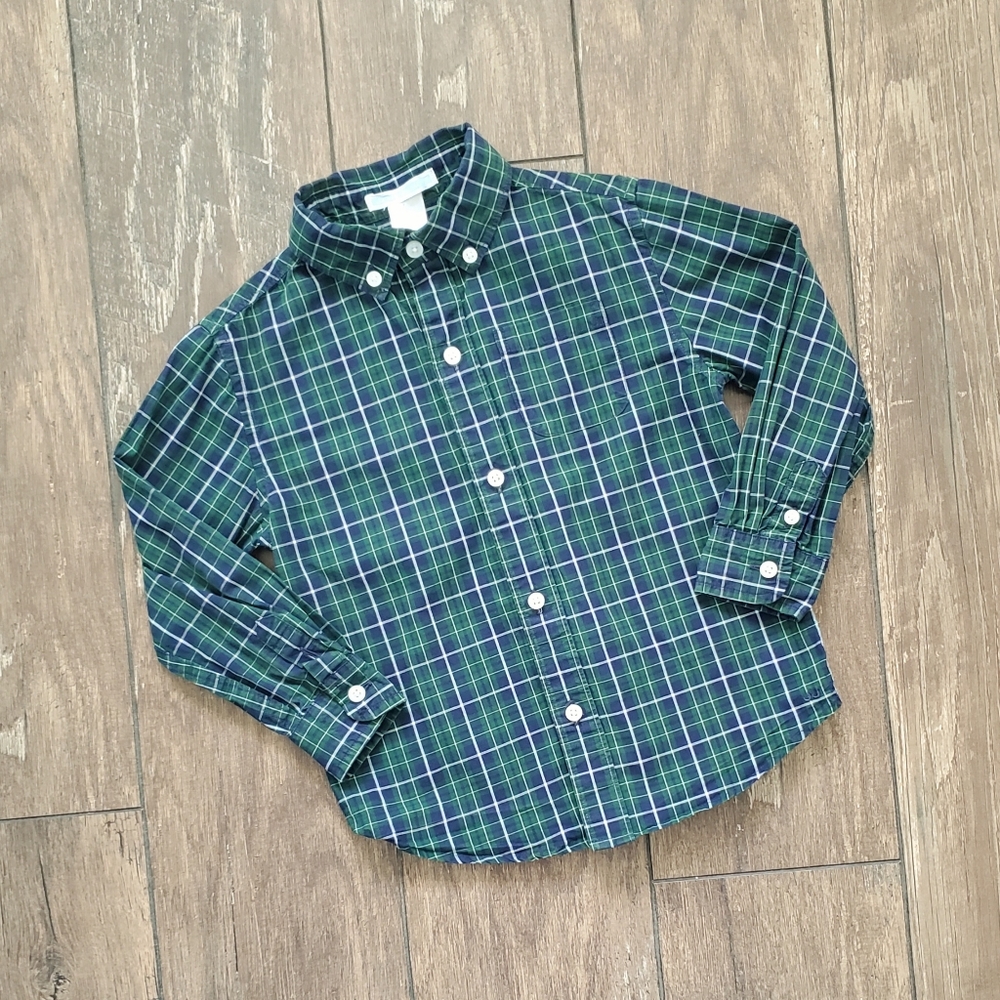 Janie and Jack Boy Plaid Shirt, size 3, Green and Blue